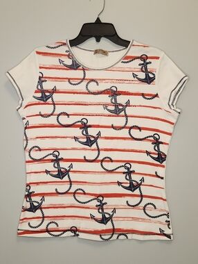 Blue Canyon Clothing Nautical Anchor Stripe Short Sleeve Tee Size XL